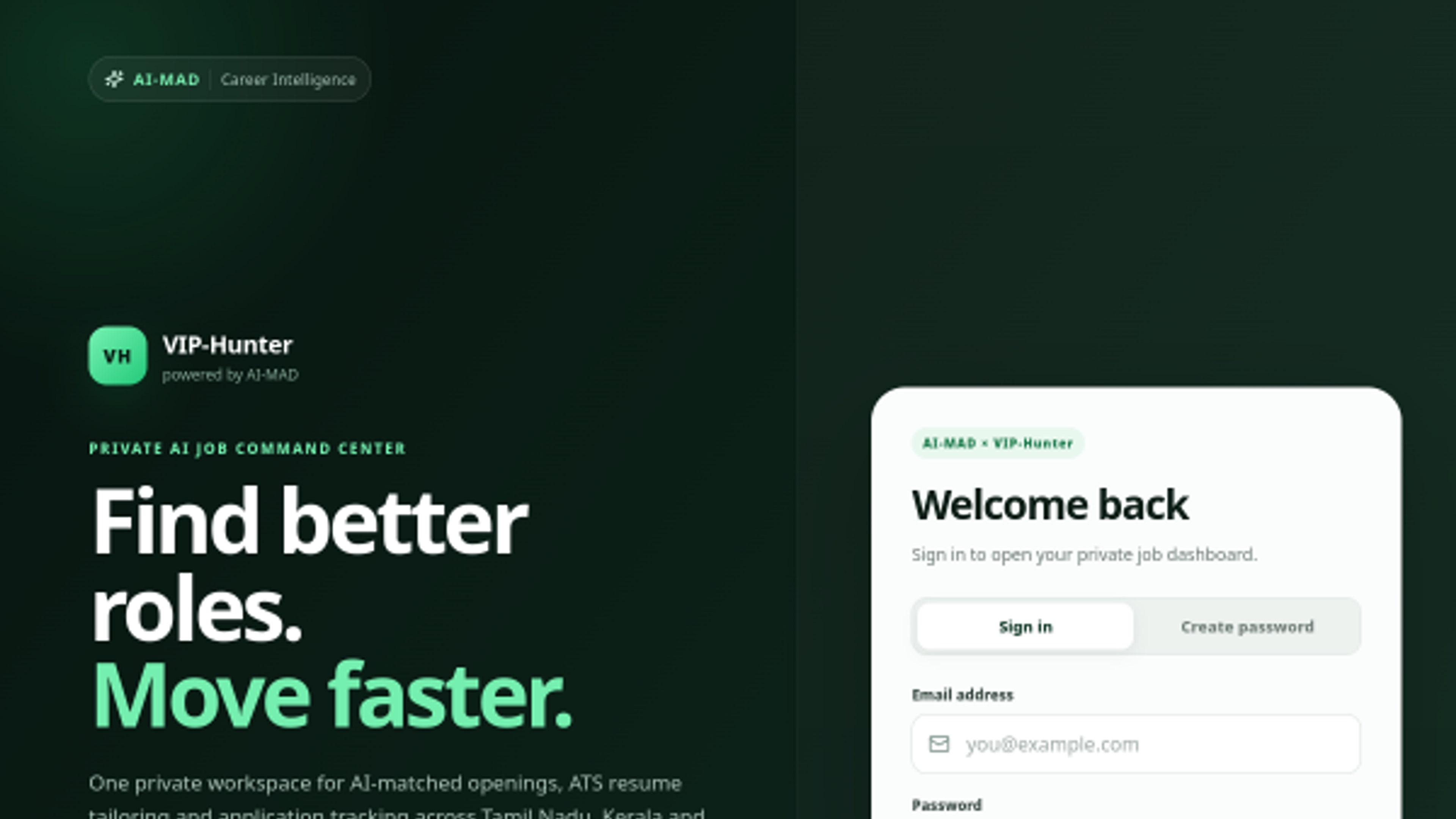 VIP-Hunter live web application homepage preview